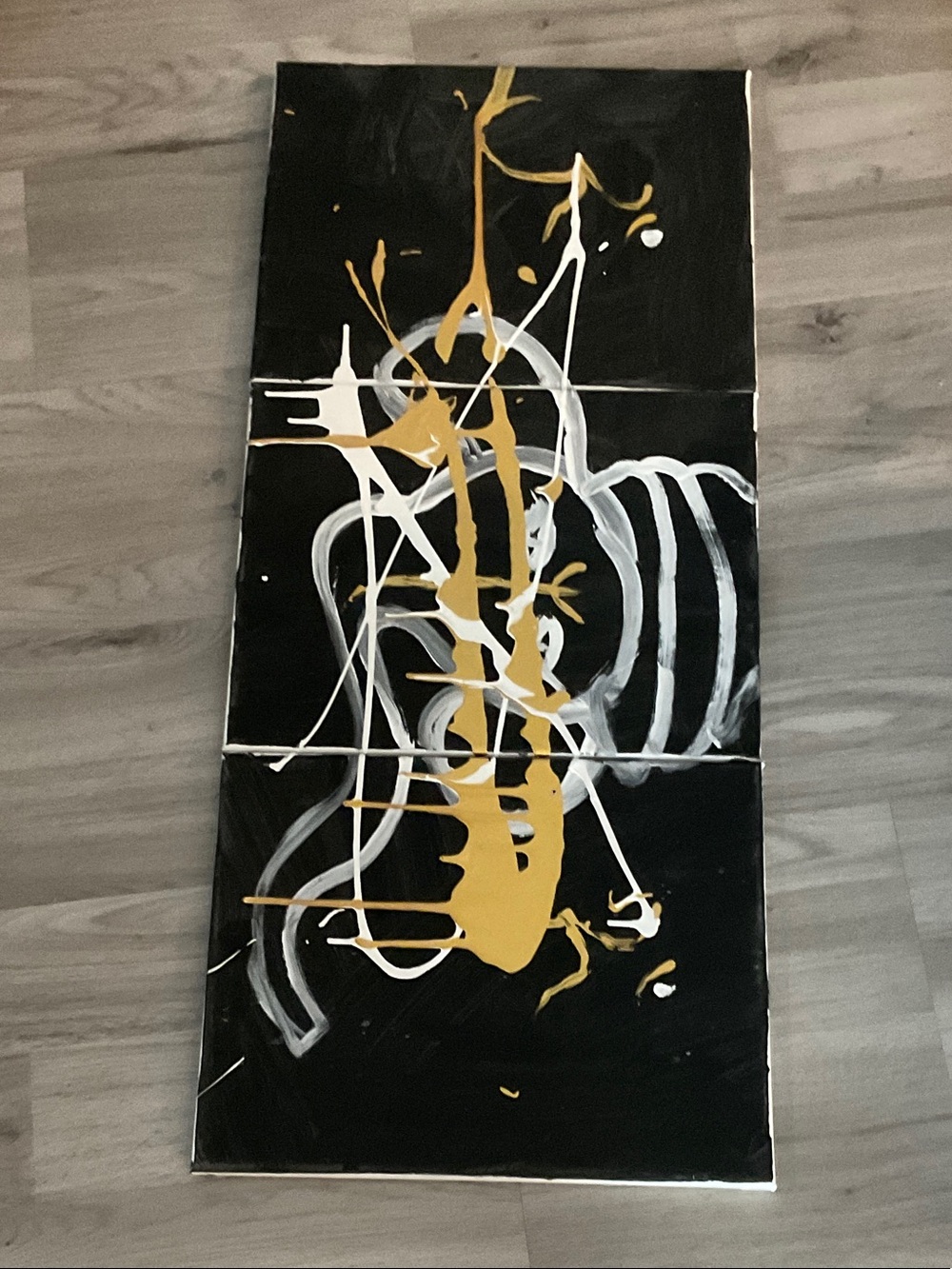 Abstract Black, White & Gold Triptych Wall Art